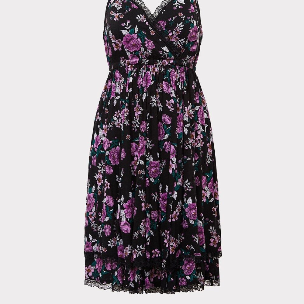 Torrid Midi Challis Surplice Floral Skater Dress 00